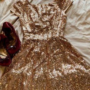 SALE Rose Gold Allover-Sequin Fit-Flare Dress Sz 4